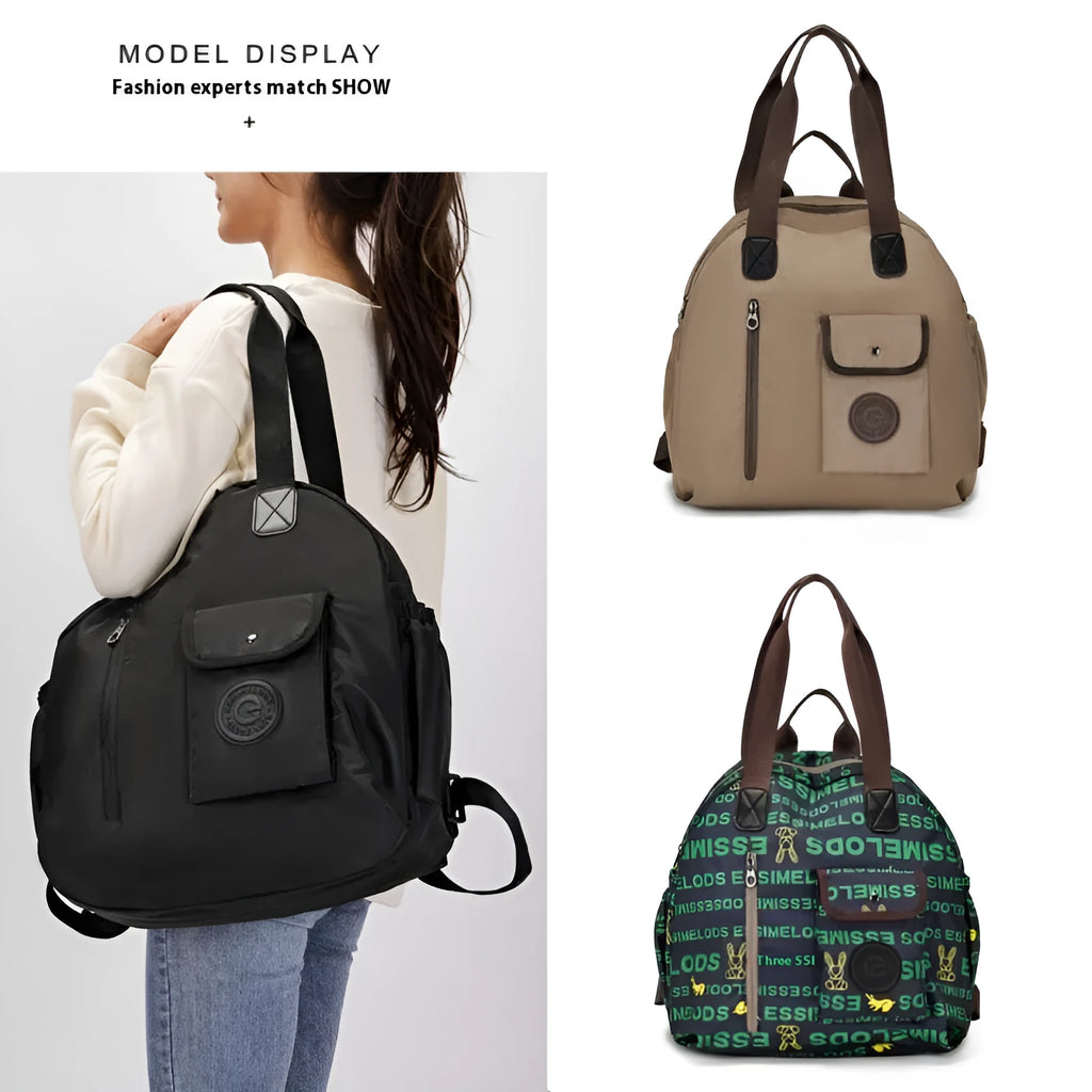 Large green letters nylon outdoor backpack with external sandwich pockets