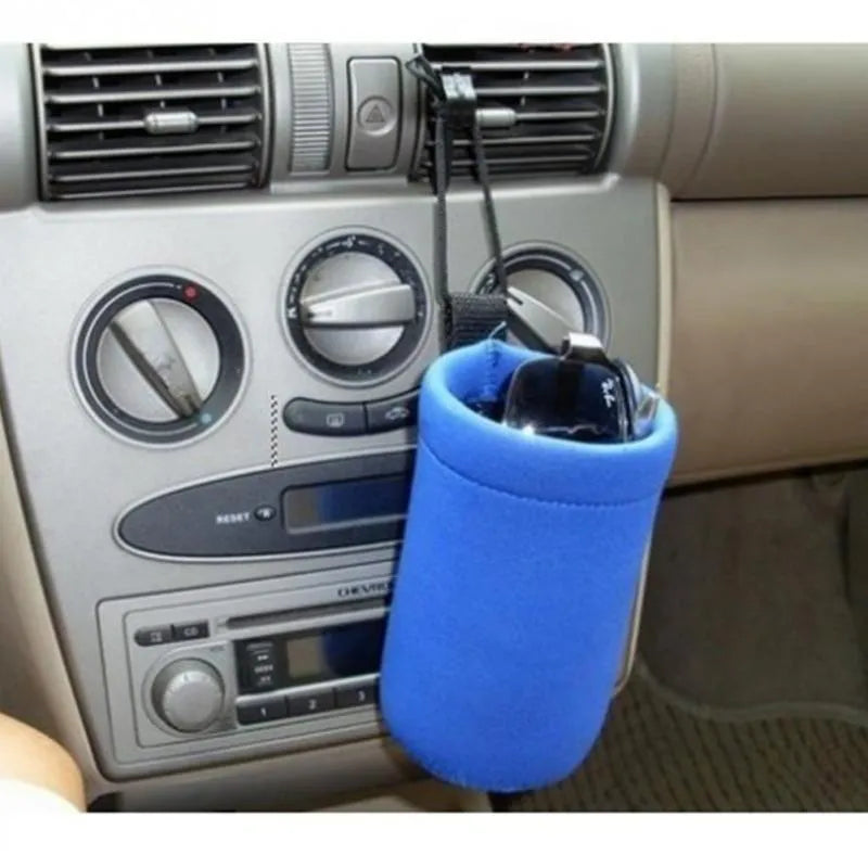 Blue portable baby bottle warmer with 12V car cigar lighter cable, carbon fibre heating, and detachable inner case
