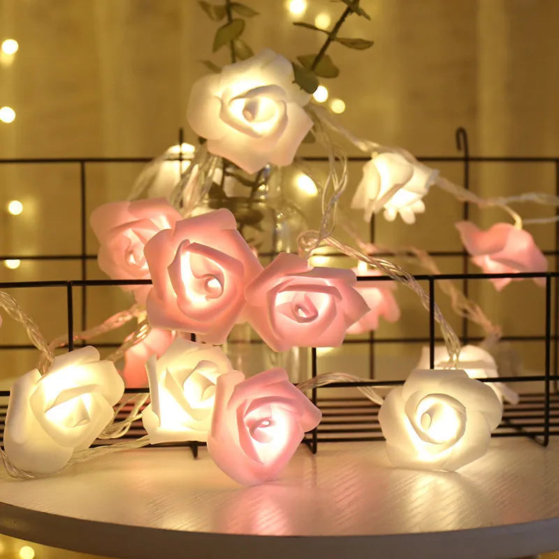 PE simulation rose LED light string 20 lights 3 metres battery box romantic decoration