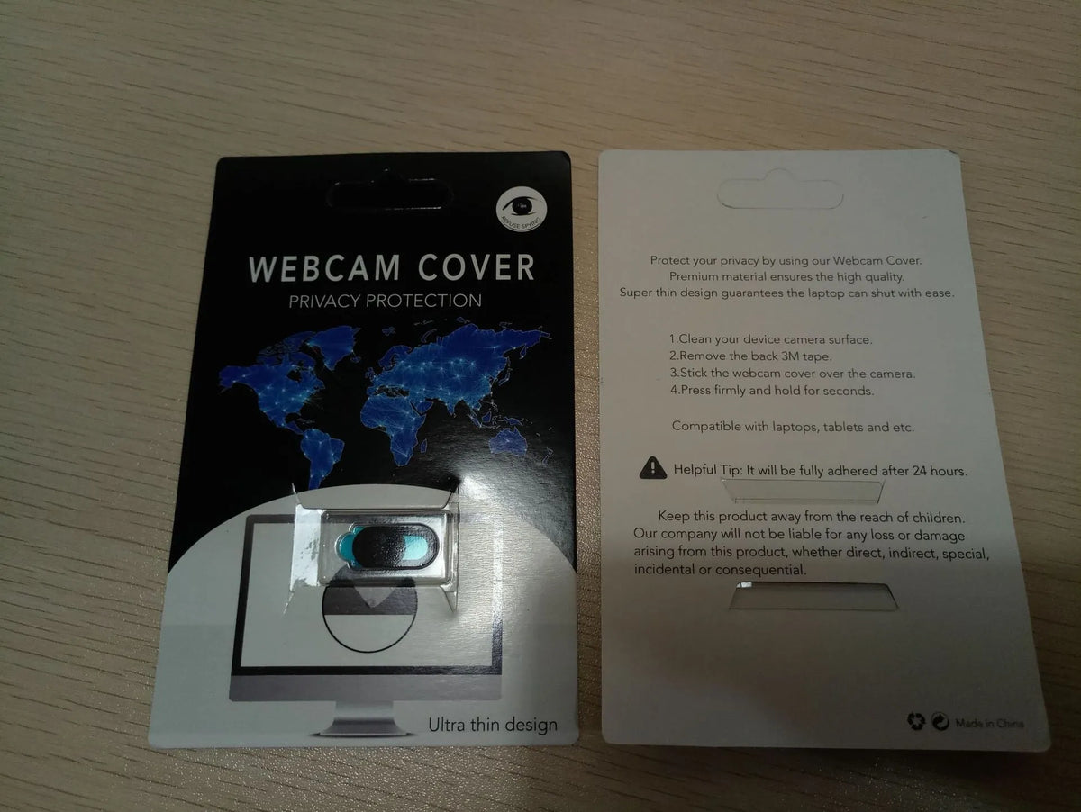 Plastic camera privacy cover for laptop tablet and mobile phone, 18.5mm x 9mm, black and white options