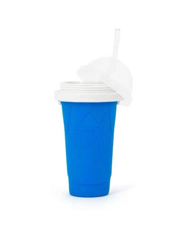Blue silicone quick refrigeration pinch cup with double-layer construction for fast drink cooling.