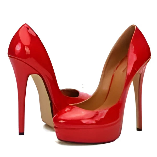 Plus size women's low-cut high heel pumps in black, round toe, PU upper, sizes 43-48