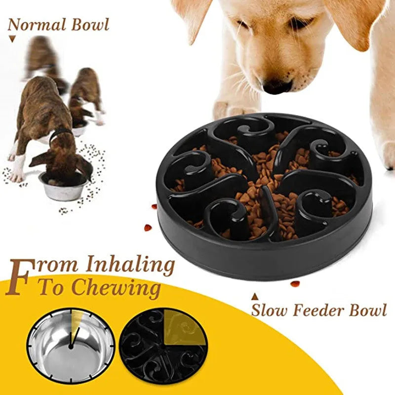 Slow feeder dog bowl with maze pattern and non-slip base in multiple colour options