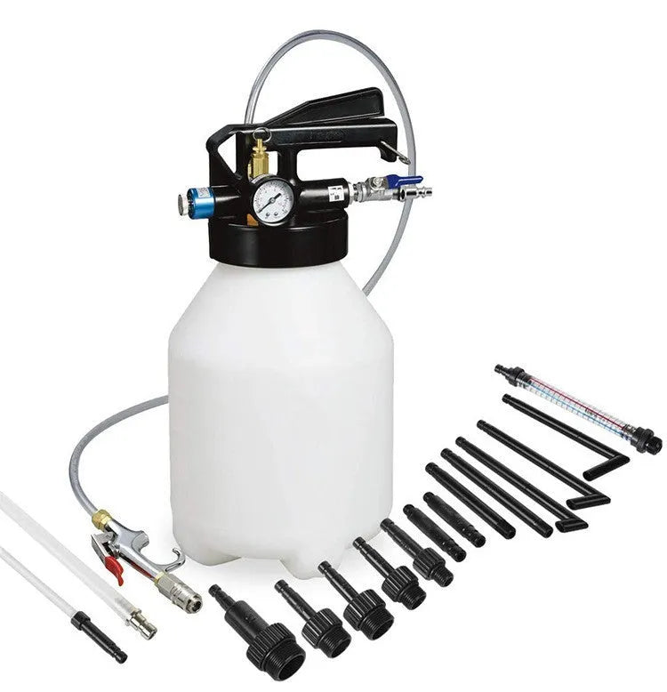 Pneumatic automatic transmission oil changer unit with oil filler tank.