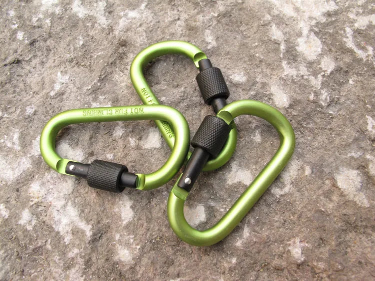 80mm D type aluminium alloy carabiner in black with polished finish