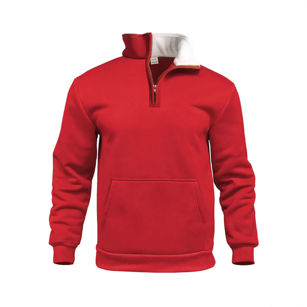 Casual outdoor high neck half-zip long sleeve sweatshirt with 3D patch pocket in black, loose fit, for teens