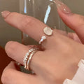Moonstone texture ring for women, two-piece set, oval geometric shape, alloy plating, live edge style