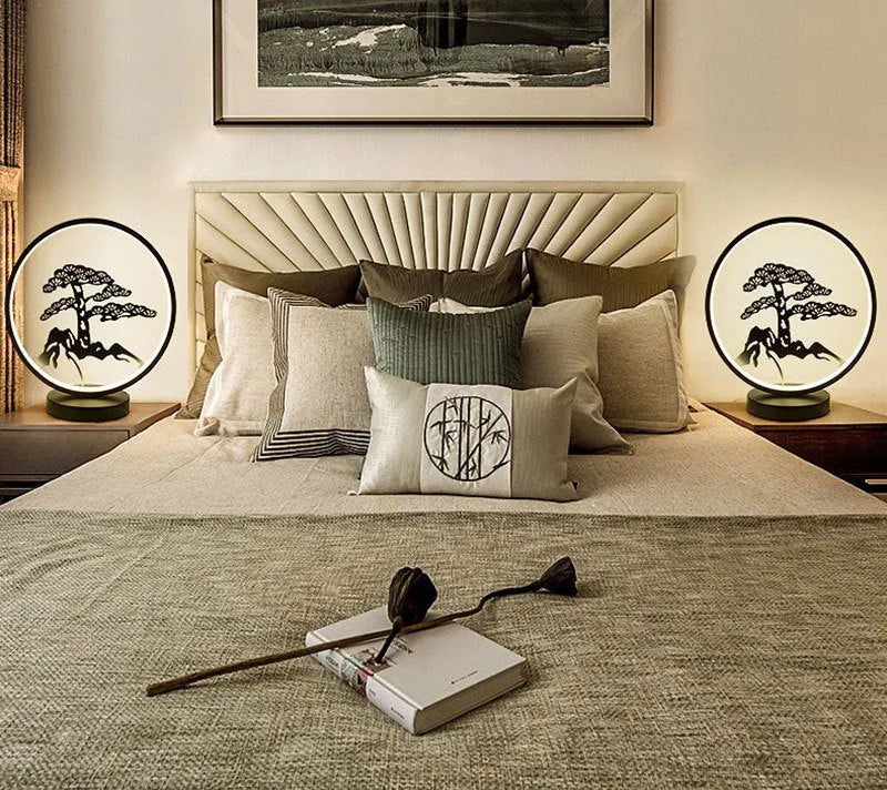 Chinese style ceramic LED table lamp matte black with glass lampshade 30cm diameter