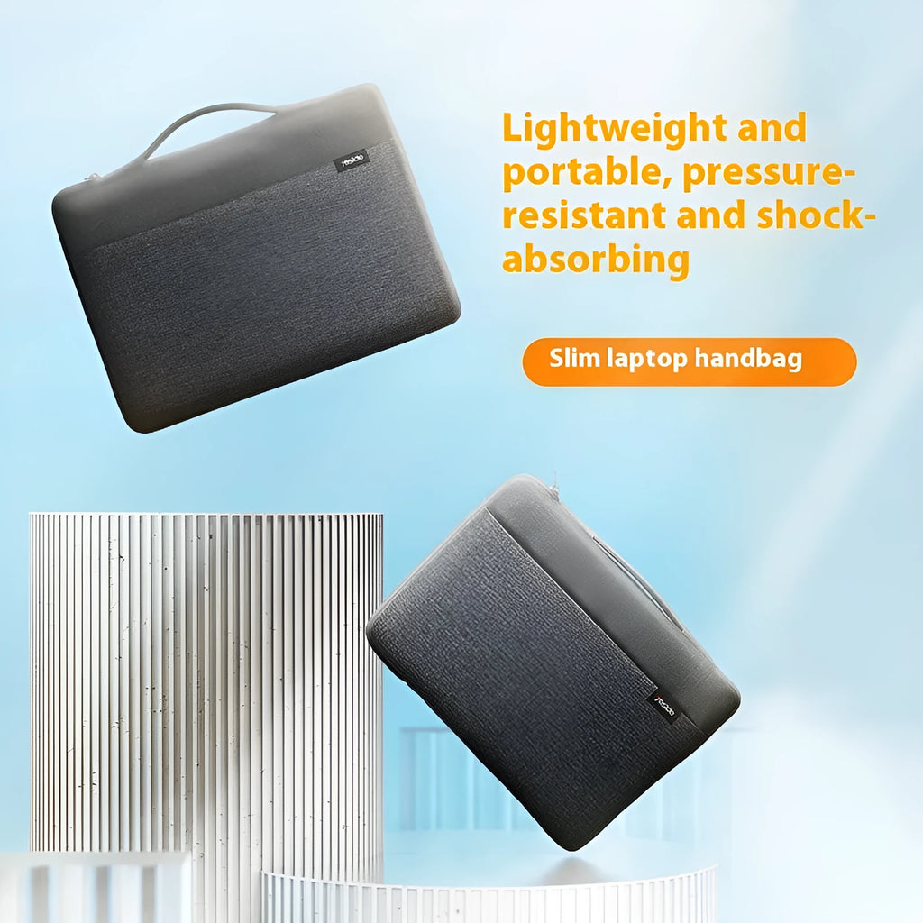 Portable laptop sleeve in 14 inch and 16 inch sizes, polyester outer, polyester cotton lining, solid colour unisex notebook bag