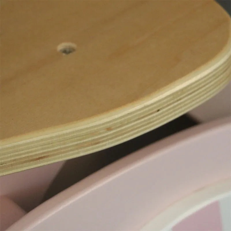 Pink wooden balance scooter with 10-inch wheels for toddlers aged 1-6 years
