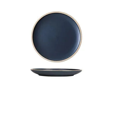 Blue matte ceramic plate with 10 inch diameter on table setting