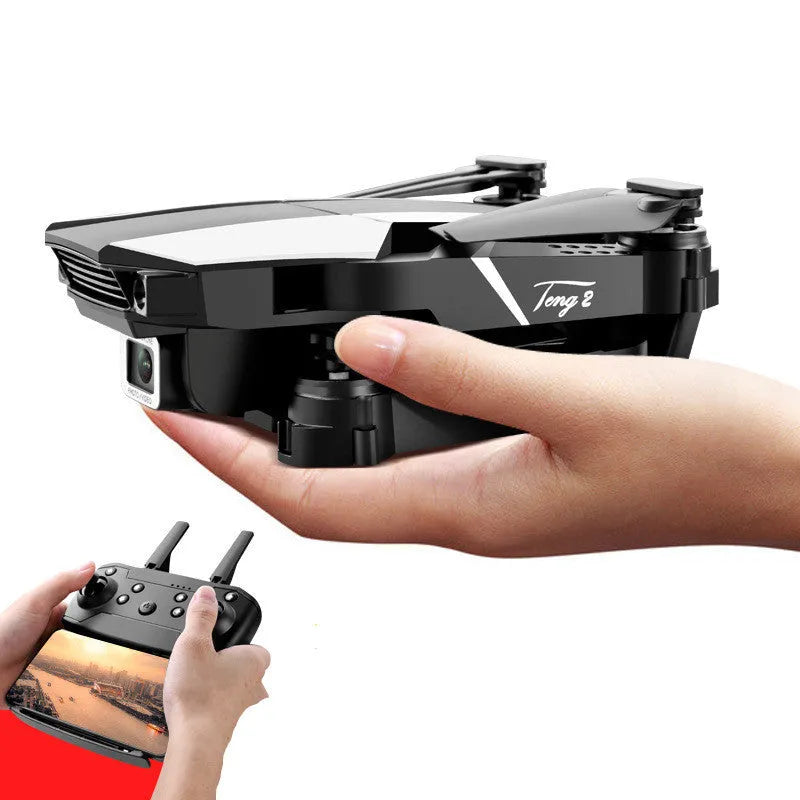 S62 folding quadcopter drone with 4K dual camera in black against white background