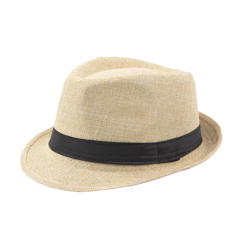 Fashion Personality Linen Top Hat for Men in beige, 58cm jazz hat with cotton-linen blend fabric