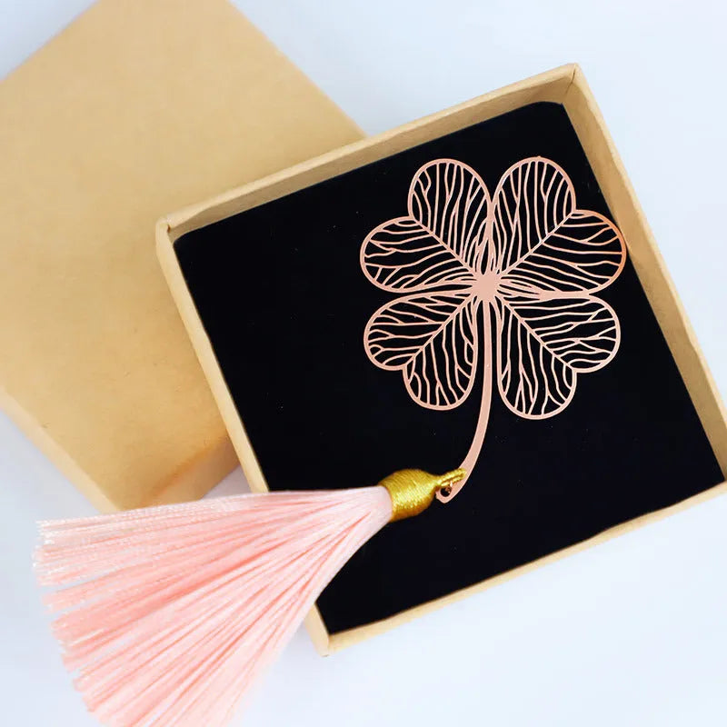 Rose gold electroplated brass bookmark with hollow plating maple leaf design