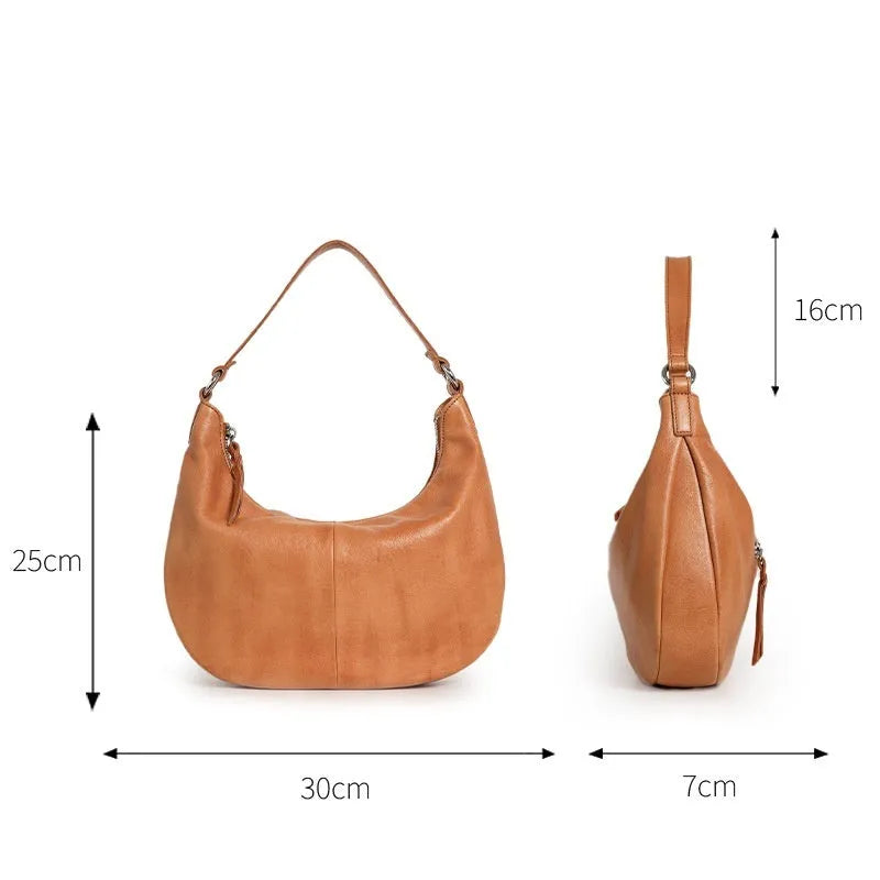Cortical women's spliced casual crossbody bag in top grain leather, yellowish brown with khaki, dumpling shape, 30x7x19cm