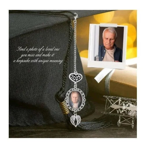 Metal photo pendant necklace with electroplated finish and Love 2025 model stainless steel engraving, 15cm length