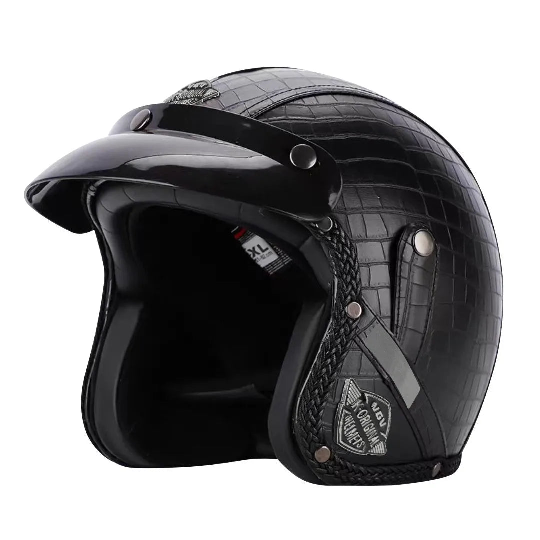 3C certified retro motorcycle helmet in matte black with ABS shell for adult commuting
