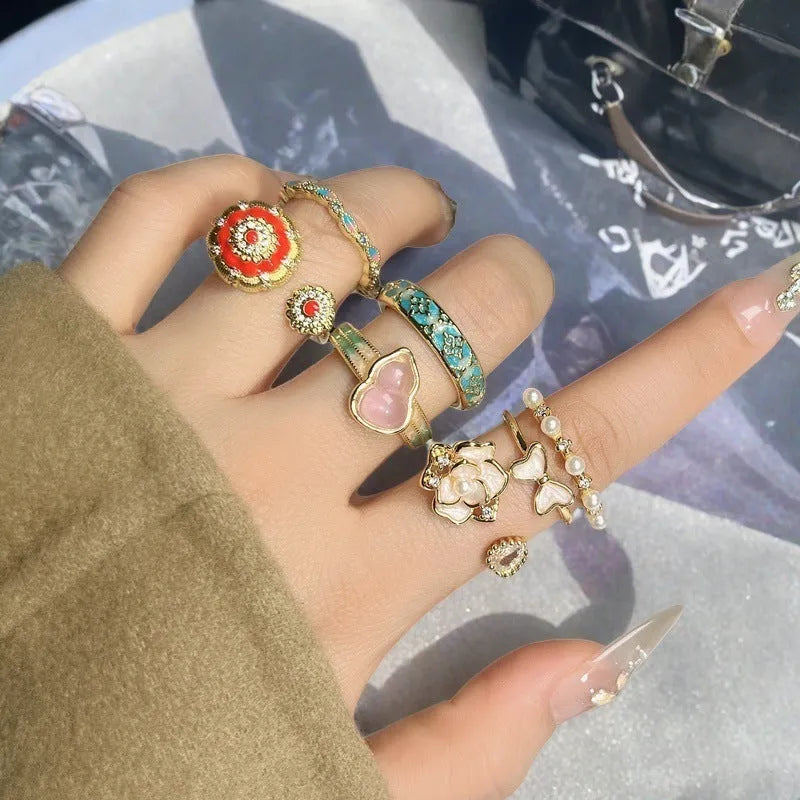 Close-up of an adjustable copper ring with a gourd shape and inlaid zircon decoration in New Chinese style.