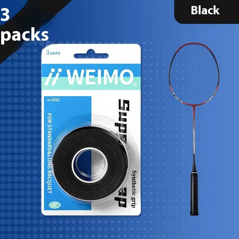Pack of 3 non-slip anti-sweat badminton racket hand glue in PU glossy material, multiple colour options