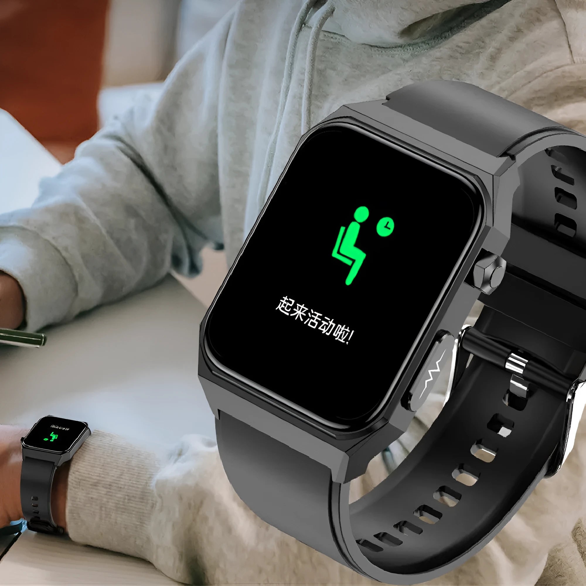 Blood glucose smart watch with ECG, blood pressure, and heart rate monitoring on a 1.91-inch touch screen, black strap