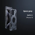 M10 aluminum alloy phone case with 360° rotating bracket in deep space gray for iPhone 16 Pro Max