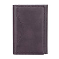 Leather tri-fold magnetic wallet card holder in purple, green, blue, black for Apple phones with bracket and anti-fall feature.