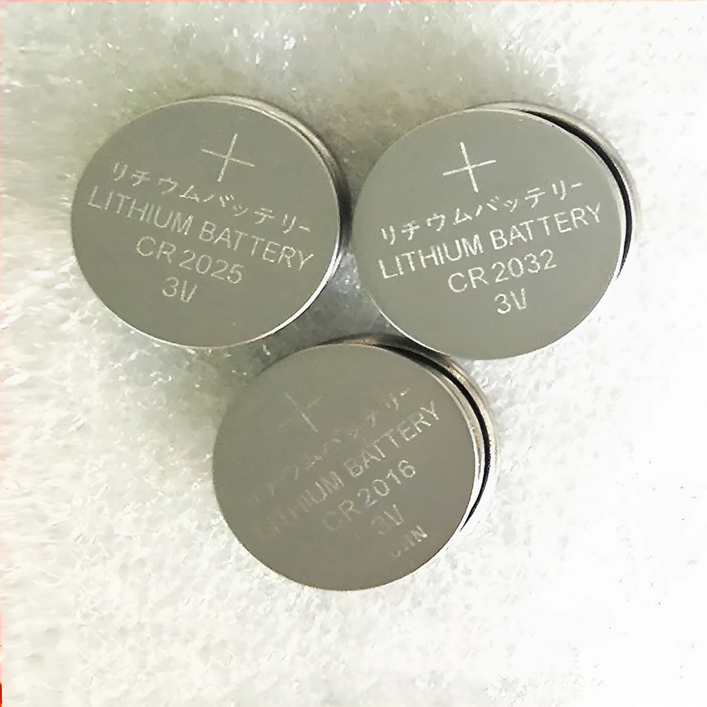 Pack of three types of alkaline 3V button batteries: CR2032, CR2025, and CR2016 coin cells