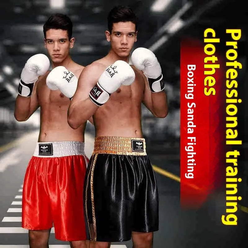 Professional Sanda fighting shorts in black and red double-layer nylon fabric unisex design size L