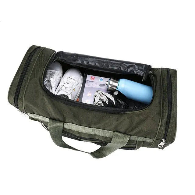 Folding travel bag 56x24x29cm in black with main compartment and front zipper pocket