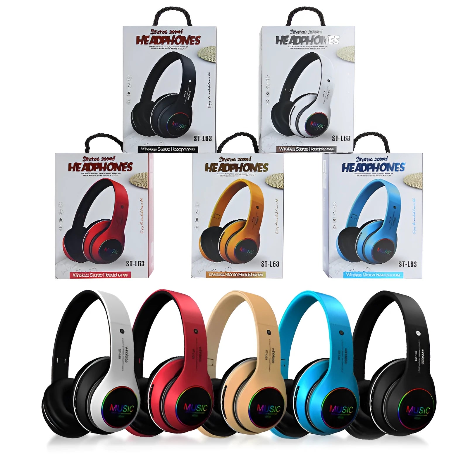 Black Explosive Sound Bluetooth 5.0 over-ear headset with microphone.