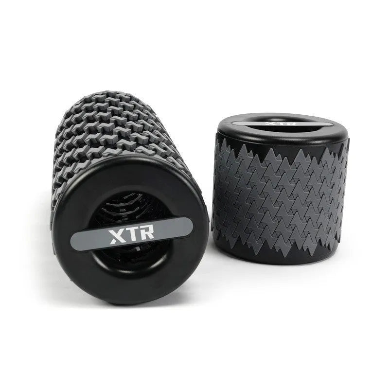 Adjustable telescopic foam roller in red colour extended for use