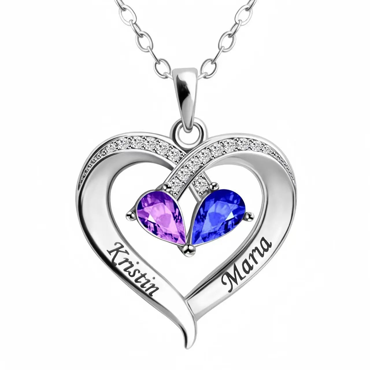 Women's heart necklace with two-tone water drop pendant and peach birthstone in electroplated copper