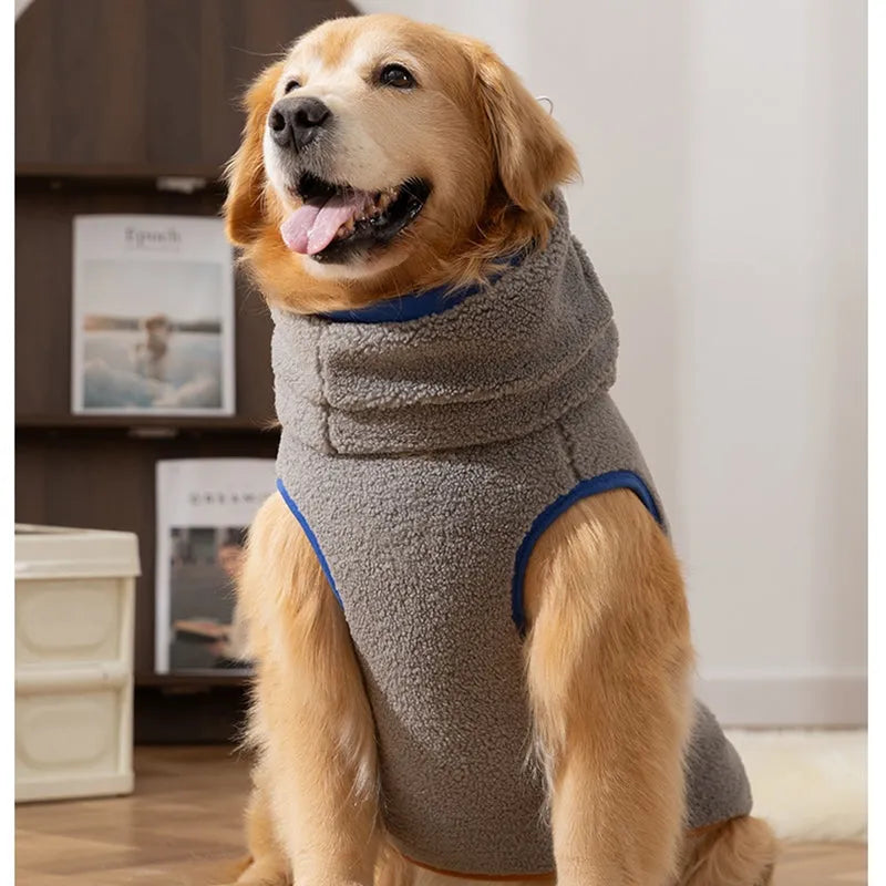 Warm Sherpa dog vest for large dogs, bear pattern, high collar, Grey or White, sizes 3XL to 8XL