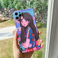 Soft rubber phone case with Japanese manga girl design featuring a girl eating bread, for iPhone