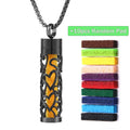 Stainless steel cylindrical heart-shaped hollow pendant necklace on a chain with geometric design