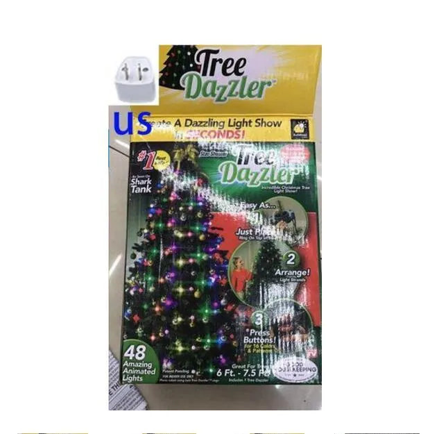 1.8 metre long Christmas tree light string with 64 colour-changing LED lights and a control button.