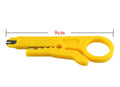 Yellow mini portable wire stripper tool with snap-in metal blade for 0.6mm cables.