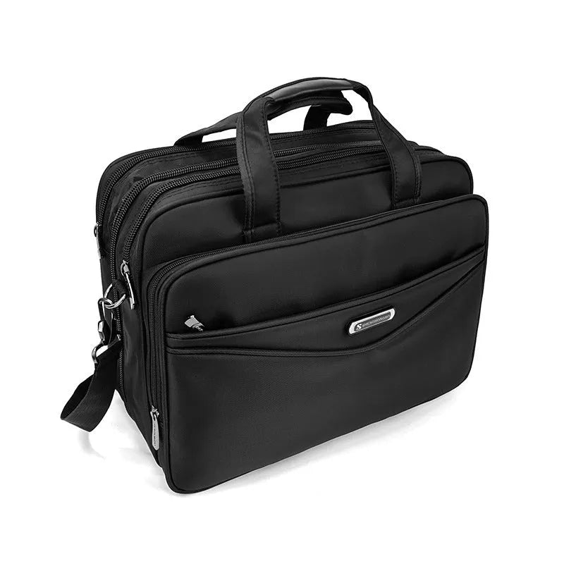Black Oxford cloth laptop briefcase, expanding business bag in 16 inch and 17 inch sizes
