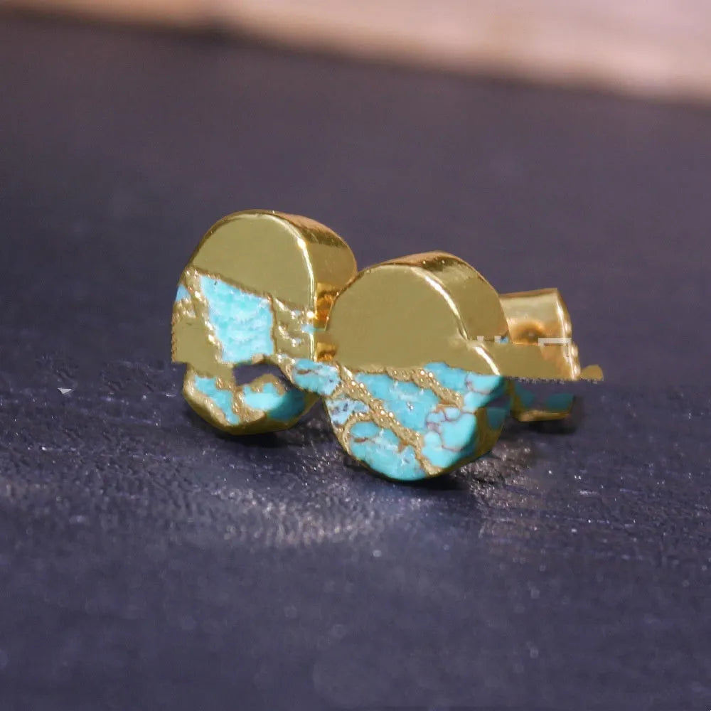 Natural stone bohemian style stud earrings with irregular shape and simple design