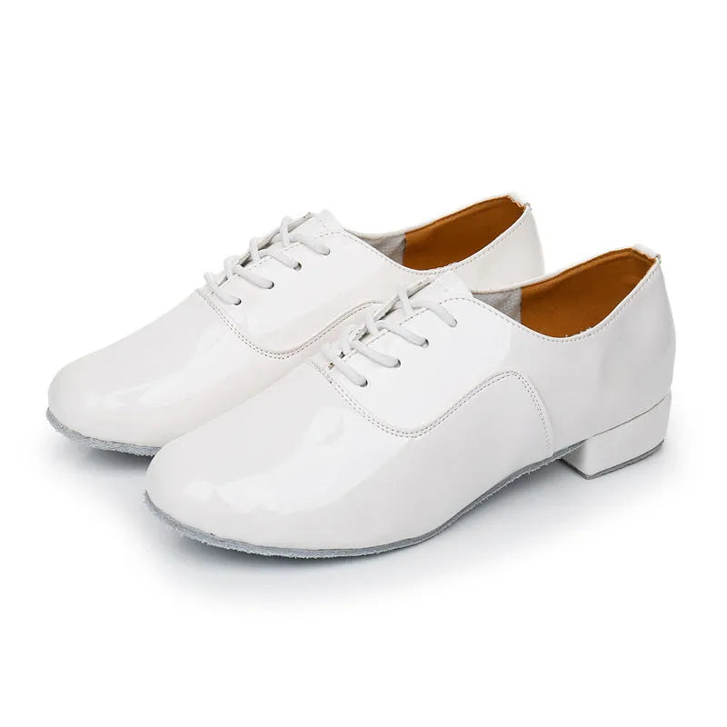 Men's black indoor dancing shoes with synthetic leather upper and calf leather sole