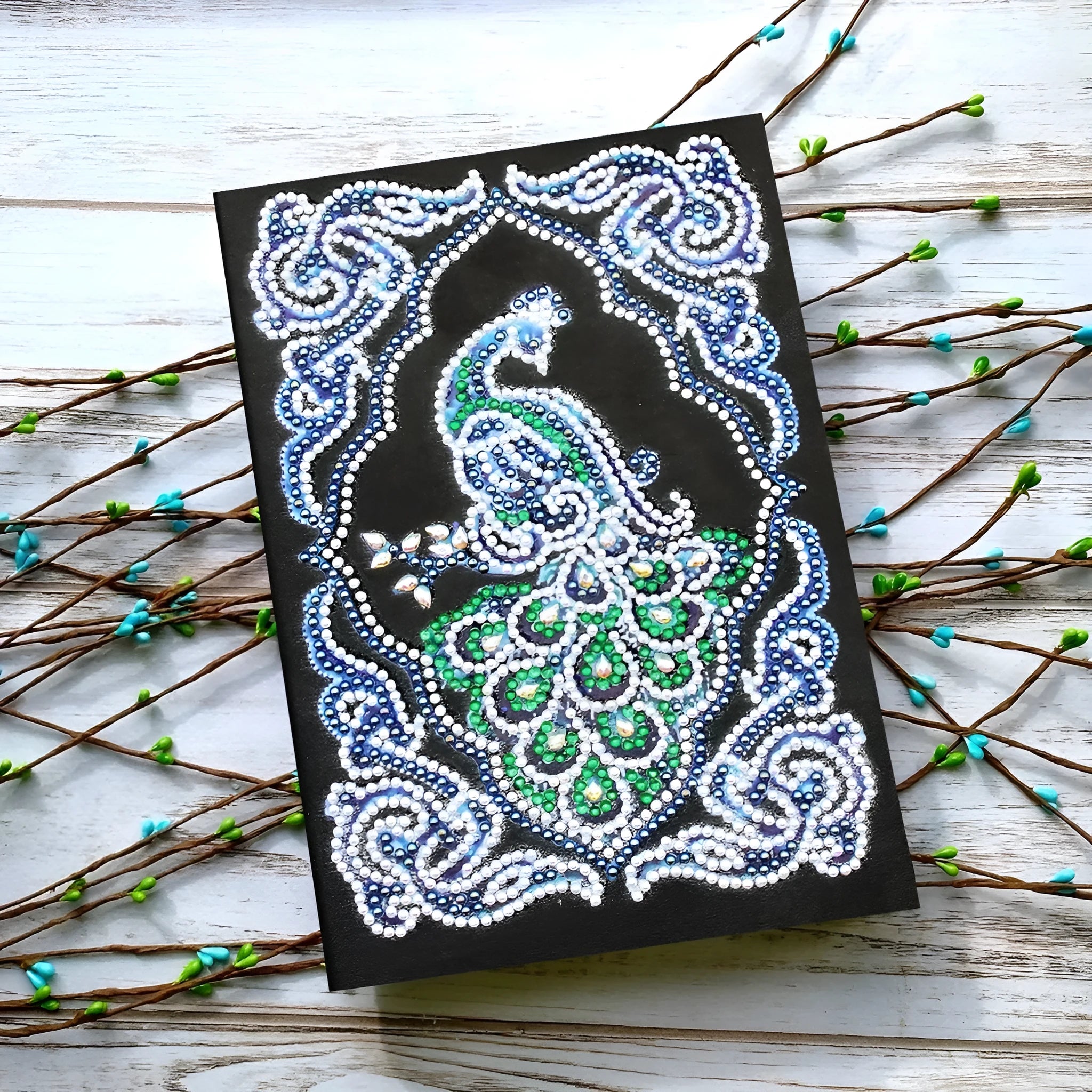 Black A5 diamond painting notebook, 142 x 207 x 8 mm, with shaped drill and bright drill cover