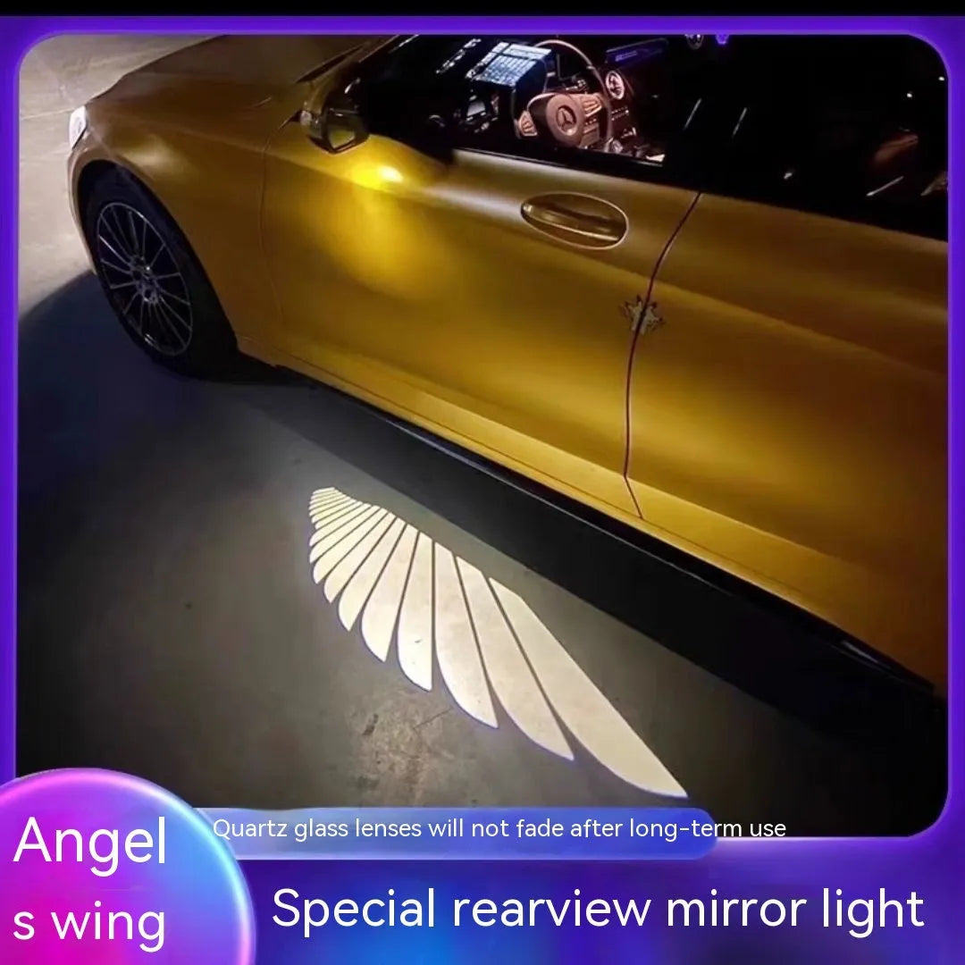 Car rearview mirror angel wings projection courtesy lamp with aluminium housing and white LED light