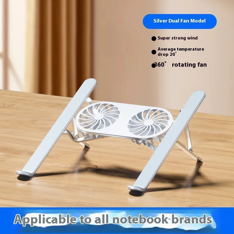 Aluminium alloy laptop cooling stand with twin fans and height adjustment mechanism