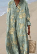 Casual long sleeve shirt dress with a 3D floral print and a relaxed wide waist.