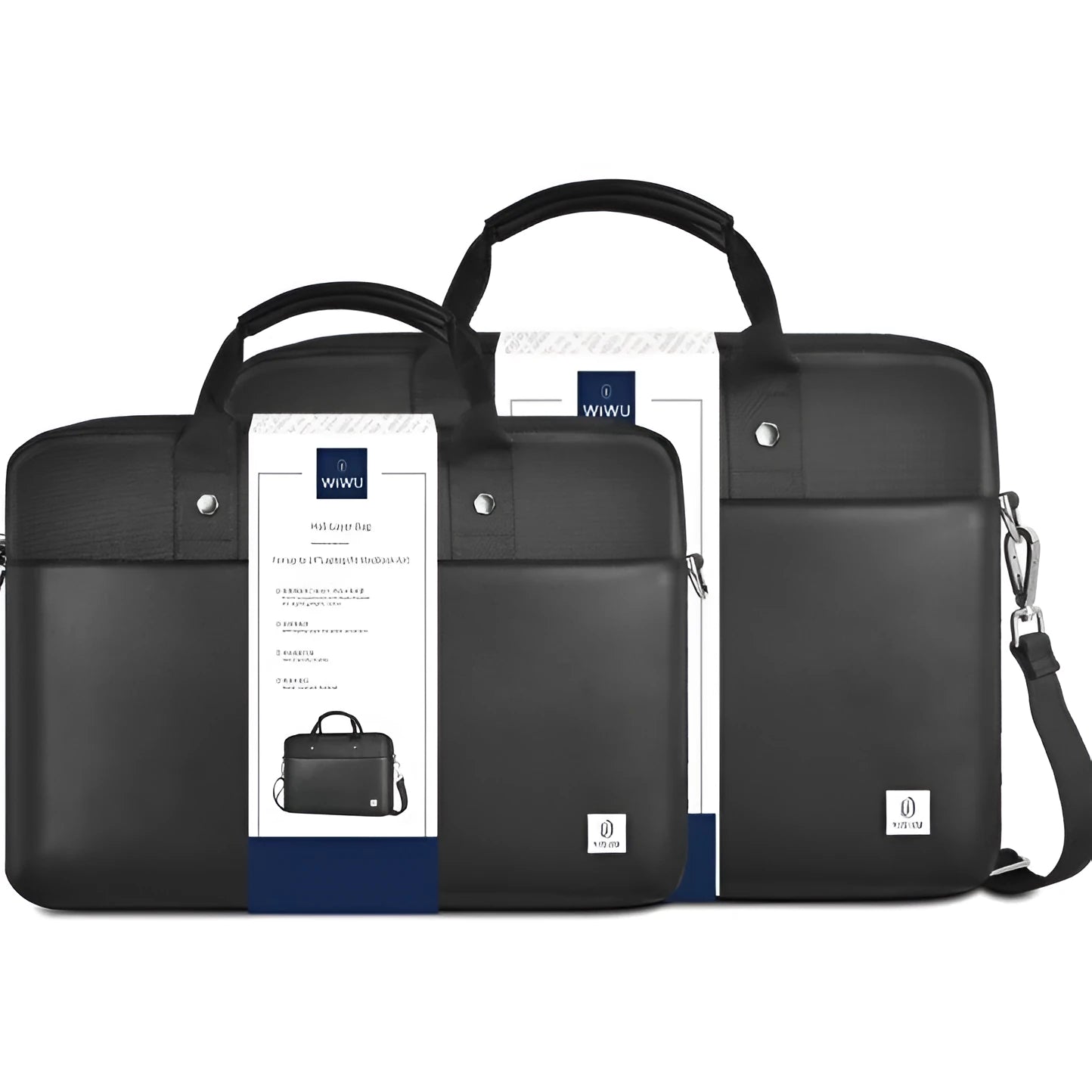 Black Oxford cloth laptop handbag showing multiple pockets and a lock, suitable for a 15.6-inch device.