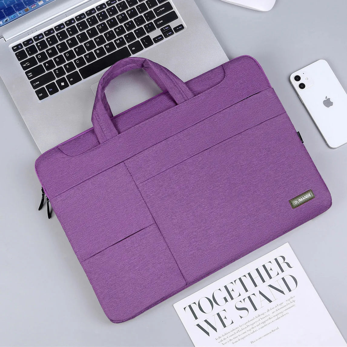 15.6-inch waterproof Oxford cloth laptop bag in dark grey with sewing line detailing