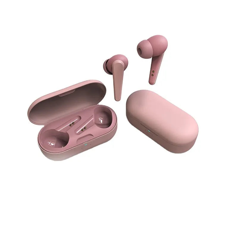 Black ANC active noise cancelling Bluetooth earplug headphones showing earpieces and charging case.