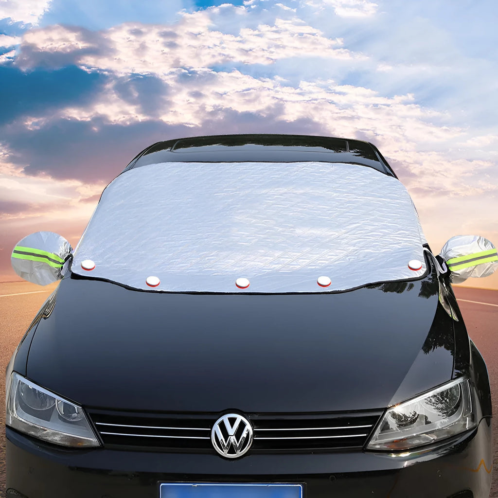 Car sunshade with silver tape material in 43x38x56 cm volume, available in two colour options