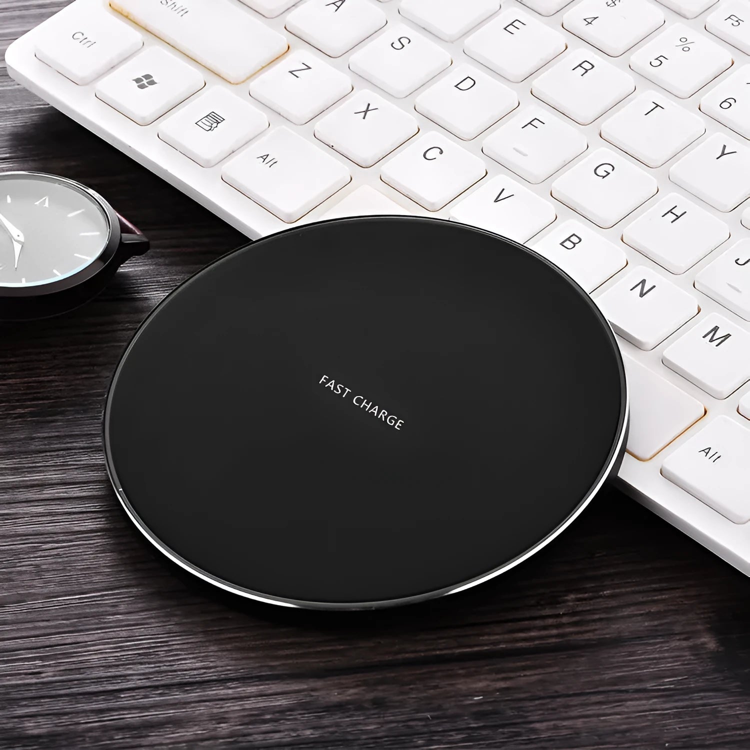 Ultra-thin wireless charging pad in four colour options showing 6.5mm slim profile