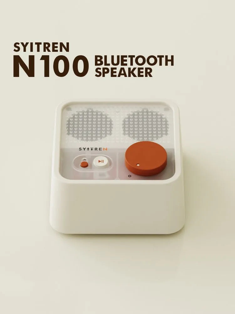 Mini retro Bluetooth speaker in Milk White with compact design, 105mm x 105mm x 50mm